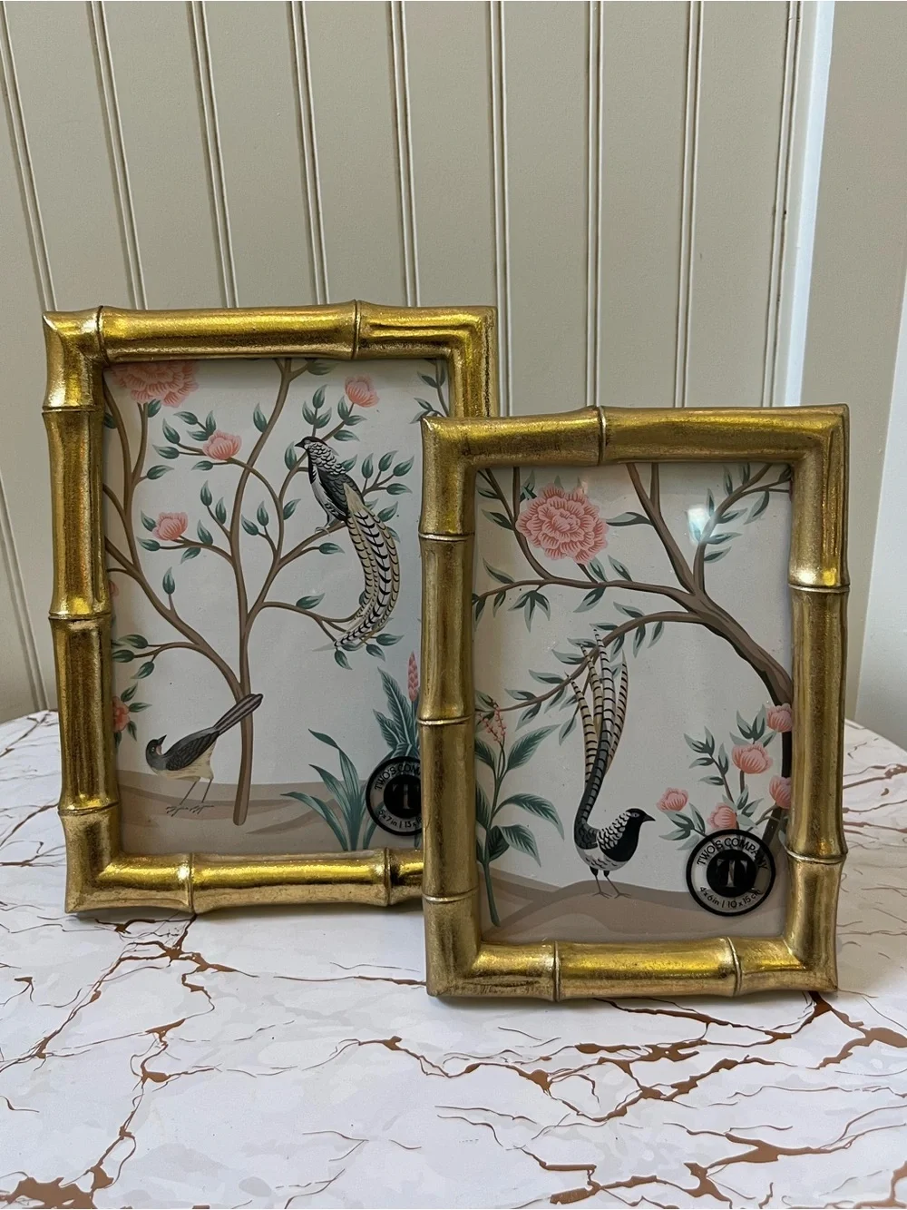 TWO’S COMPANY FAUX BAMBOO PICTURE FRAME SET | GOLD | SET - 4”x6” & 5”x7” | NEW